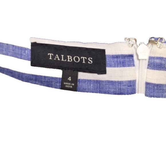Talbots Size 4 Linen Striped A-Line Skirt Blue White Nautical 2013 Cotton Lined - Picture 4 of 5
